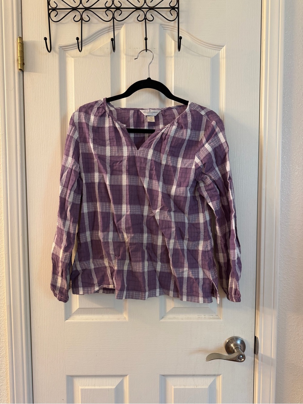 Christopher & Banks Purple and White Plaid Petite Top
